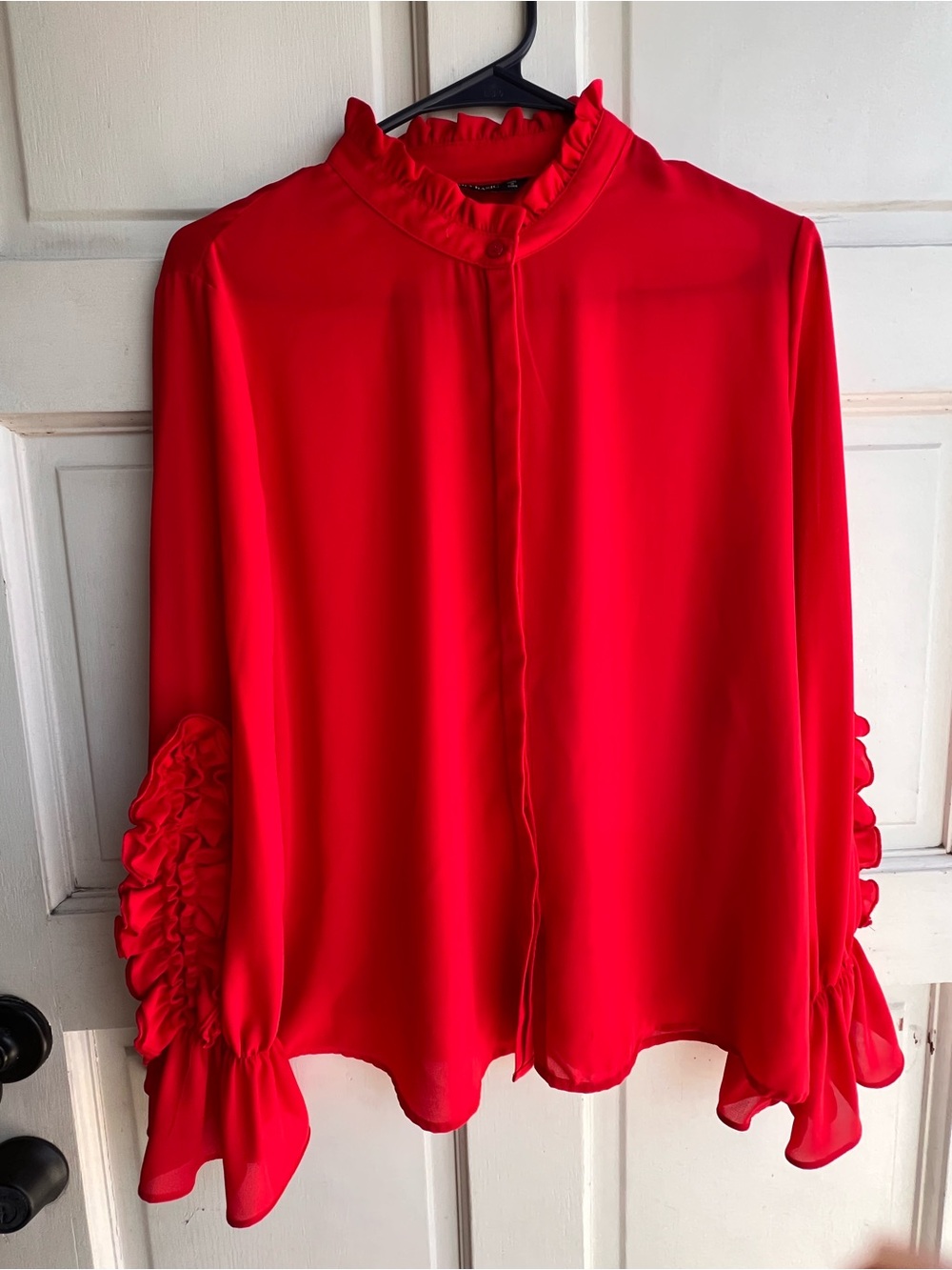 Zara Women's Red Ruffle-Detail Blouse